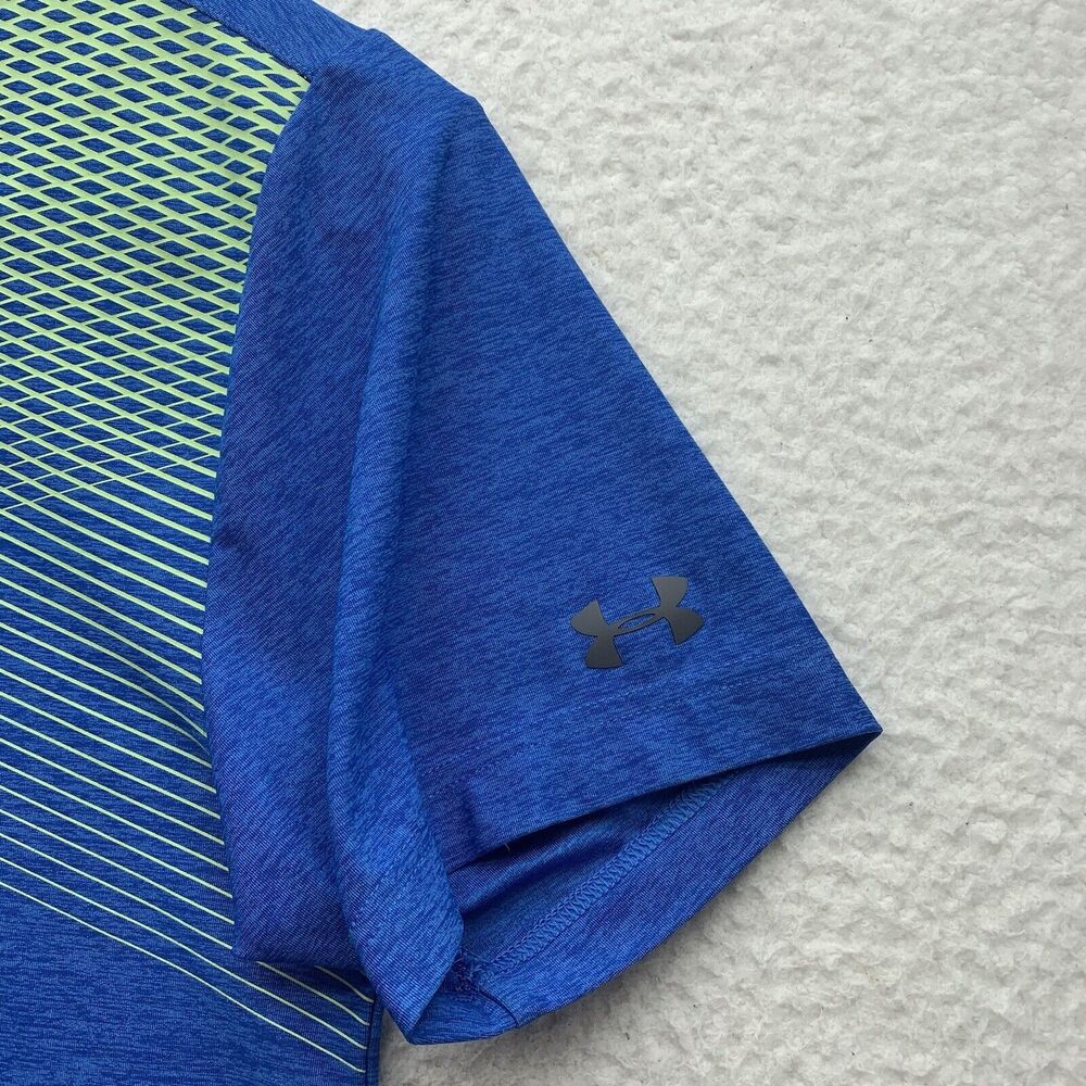 Under Armour Polo Shirt Mens Medium M Loose HeatGear Blue Geometric Golf Dad - Picture 3 of 10